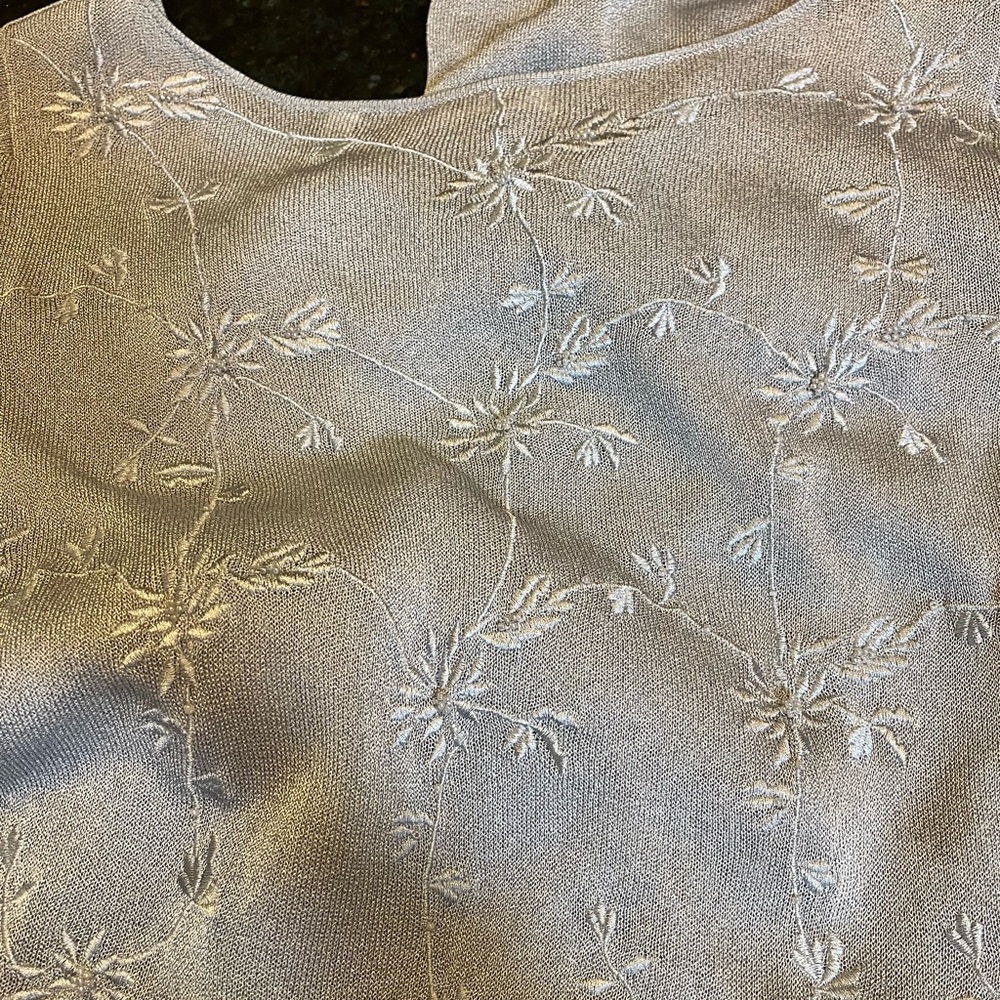 Tahari Light Gray Shimmery Knit Dress - Picture 10 of 16